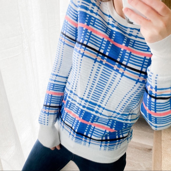 Equipment Femme Check Sweater White Blue Coral - Picture 4 of 10